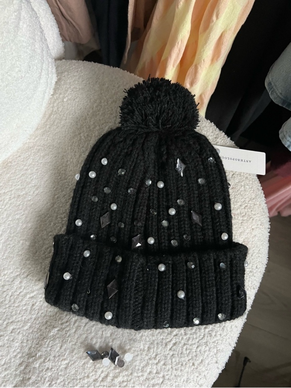NWT Anthropologie Embellished Football Beanie ✨ - Picture 4 of 4